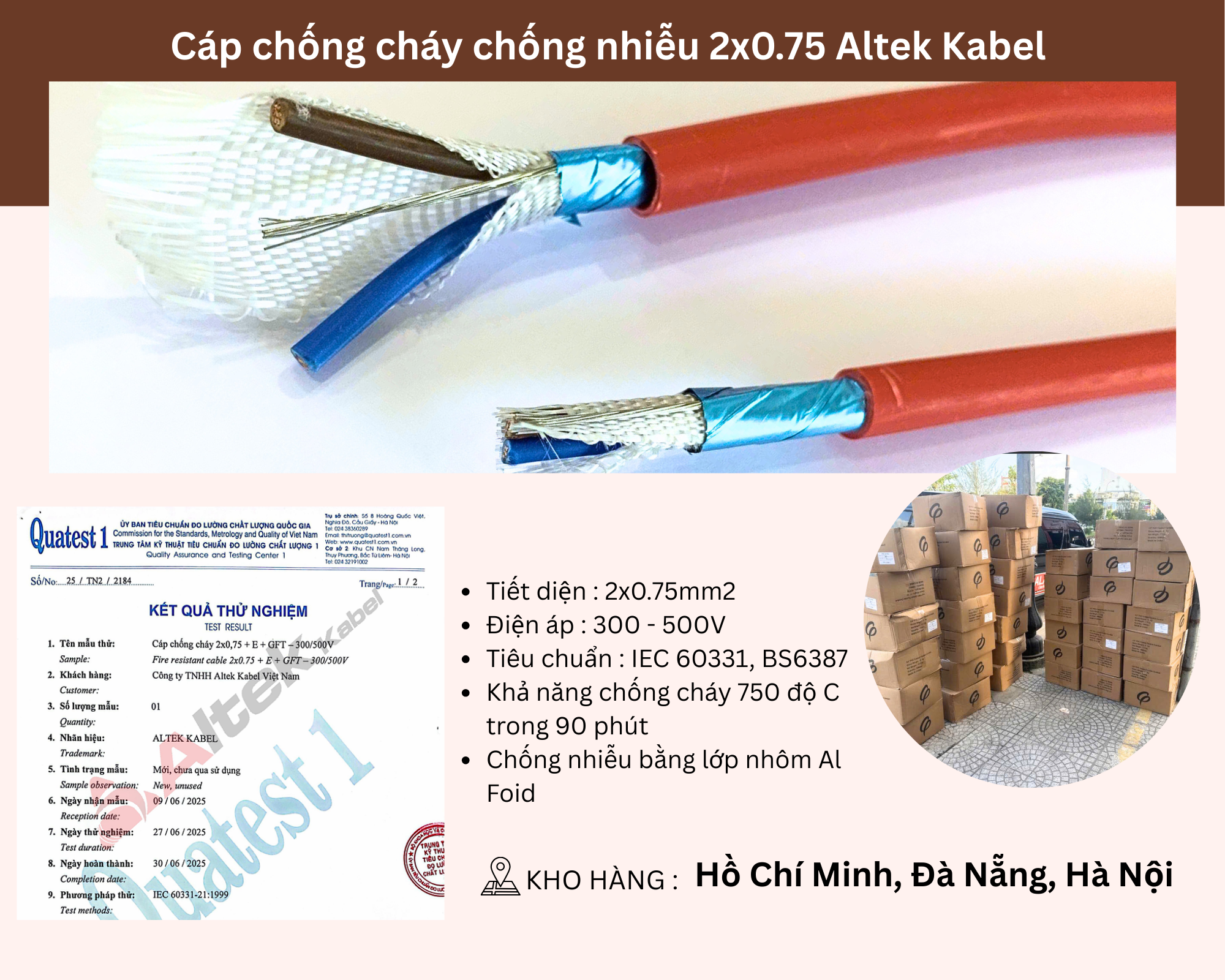 Cáp chống cháy chống nhiễu 2x0.75 Altek Kabel Đà Nẵng, Bình Định, Phú Yên